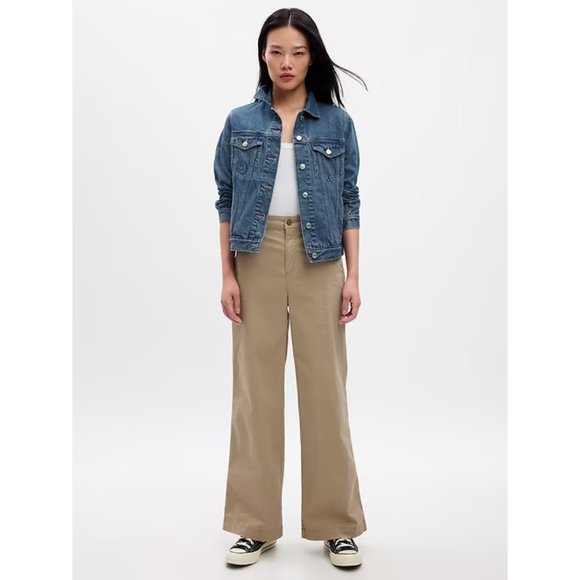 New Gap Factory High Rise Wide Leg Girlfriend Khakis Pants 8 Black A713 - Picture 6 of 6